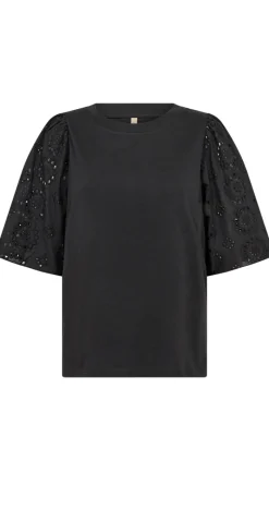 Fleur bluse med broderi anglaise på ærmerne sort