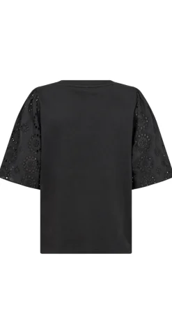 Fleur bluse med broderi anglaise på ærmerne sort