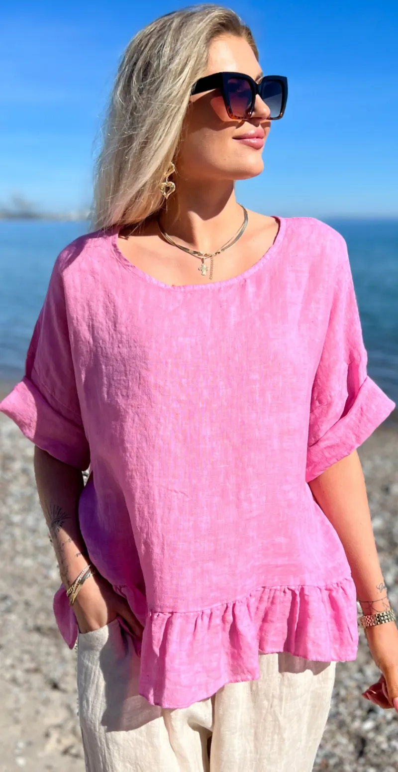 Freja hørbluse med peplum rosa LikeLondon