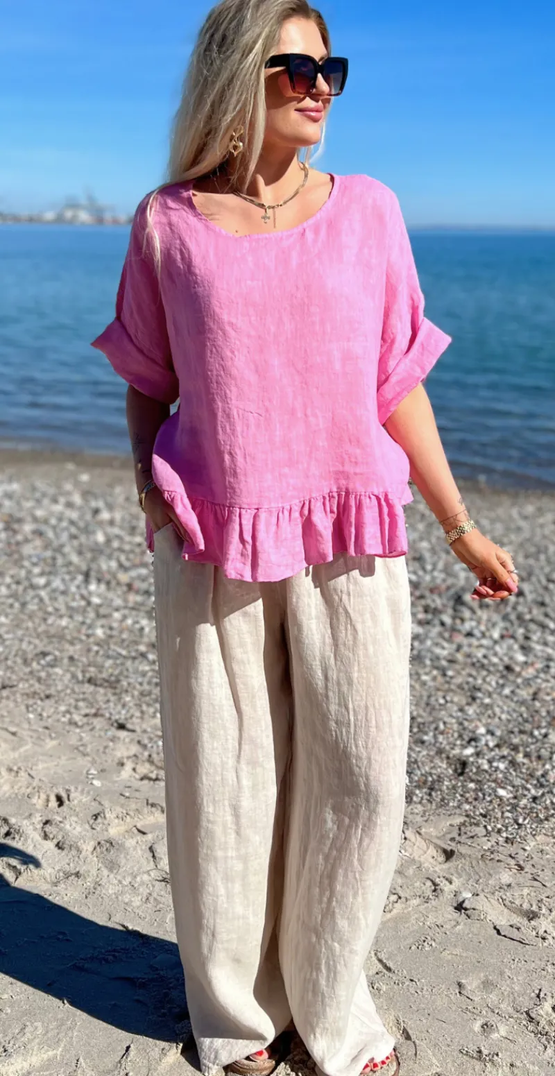 Freja hørbluse med peplum rosa LikeLondon