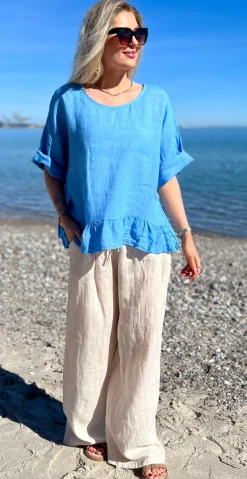 Freja hørbluse med peplum blå LikeLondon