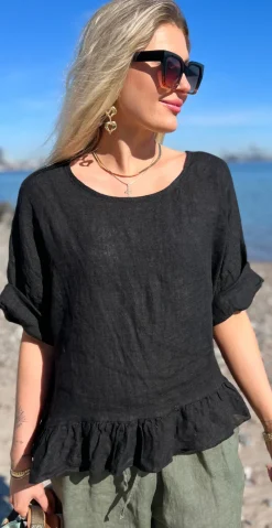 Freja hørbluse med peplum sort LikeLondon