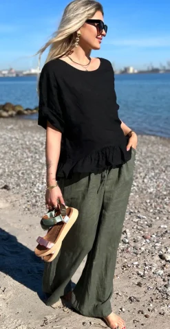 Freja hørbluse med peplum sort LikeLondon