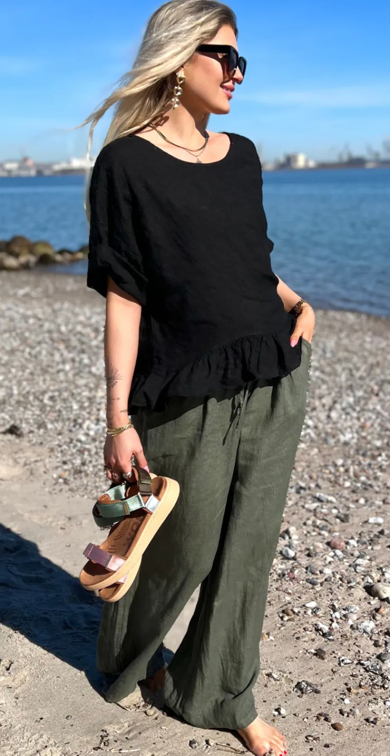 Freja hørbluse med peplum sort LikeLondon
