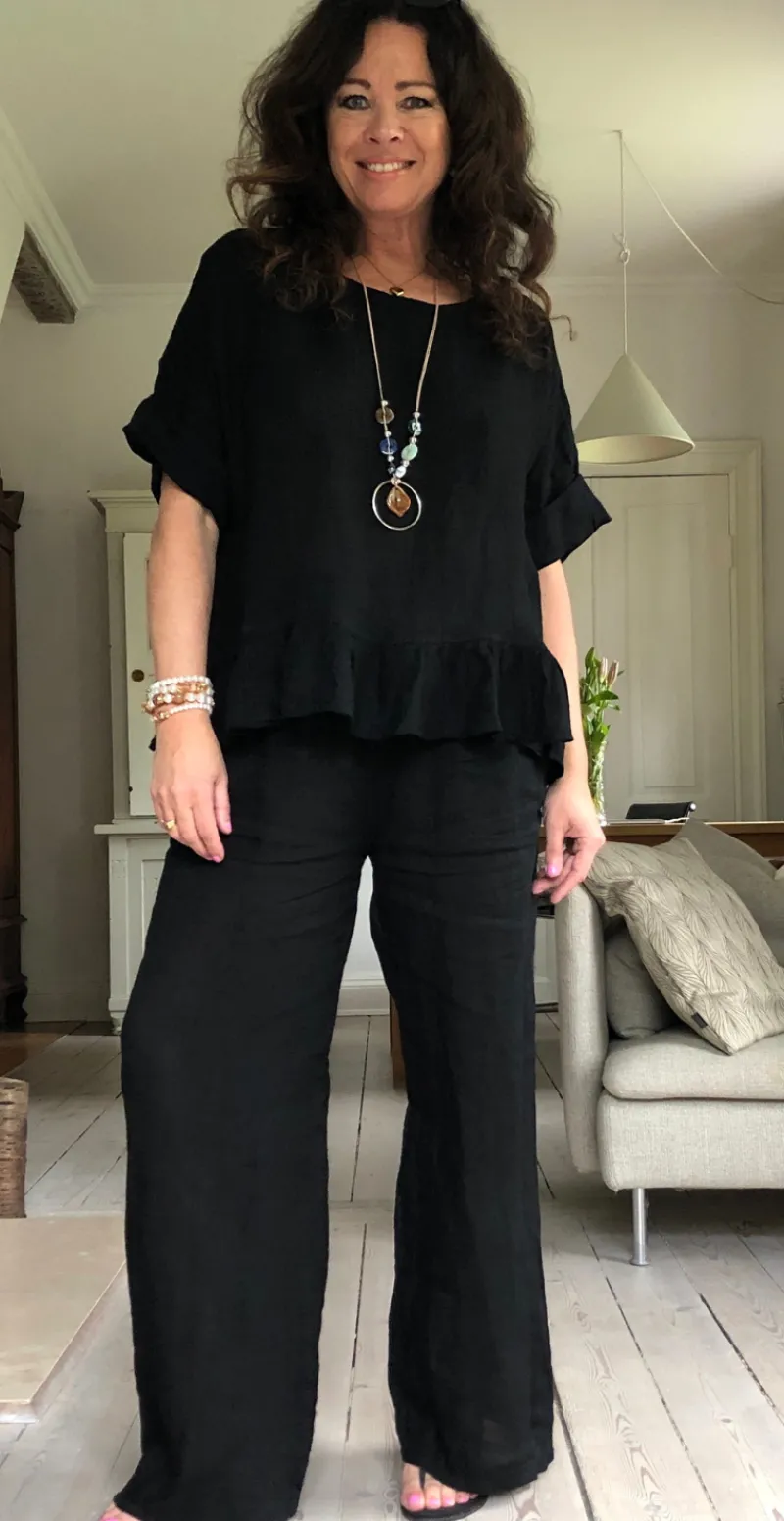 Freja hørbluse med peplum sort LikeLondon