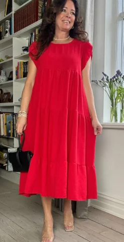 Frida kjole med peplum og vidde rød LikeLondon