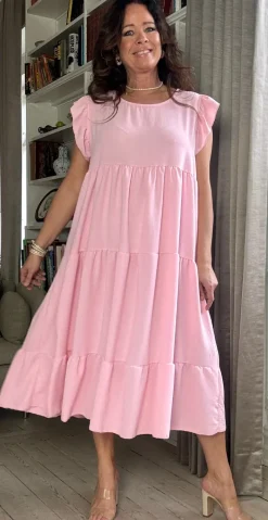 Frida kjole med peplum og vidde rosa LikeLondon