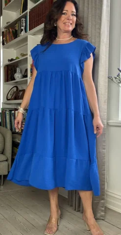 Frida kjole med peplum og vidde royal blue LikeLondon