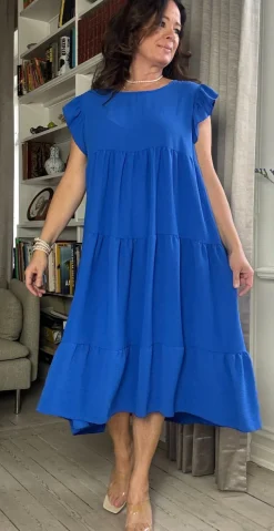 Frida kjole med peplum og vidde royal blue LikeLondon