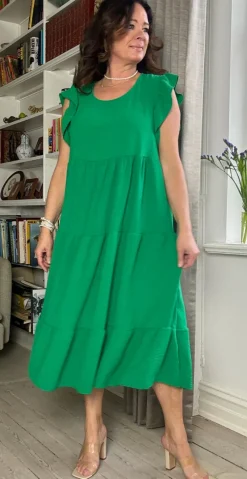 Frida kjole med peplum og vidde grøn LikeLondon