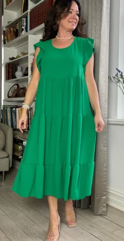 Frida kjole med peplum og vidde grøn LikeLondon