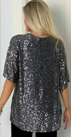 Gemma bluse med pailletter sort/sølv LikeLondon