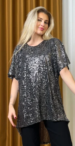 Gemma tunika med palietter sort/sølv LikeLondon