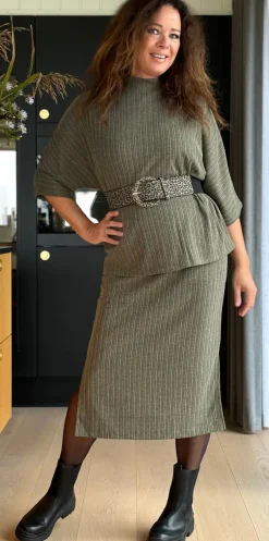 Ghita bluse med høj hals khaki