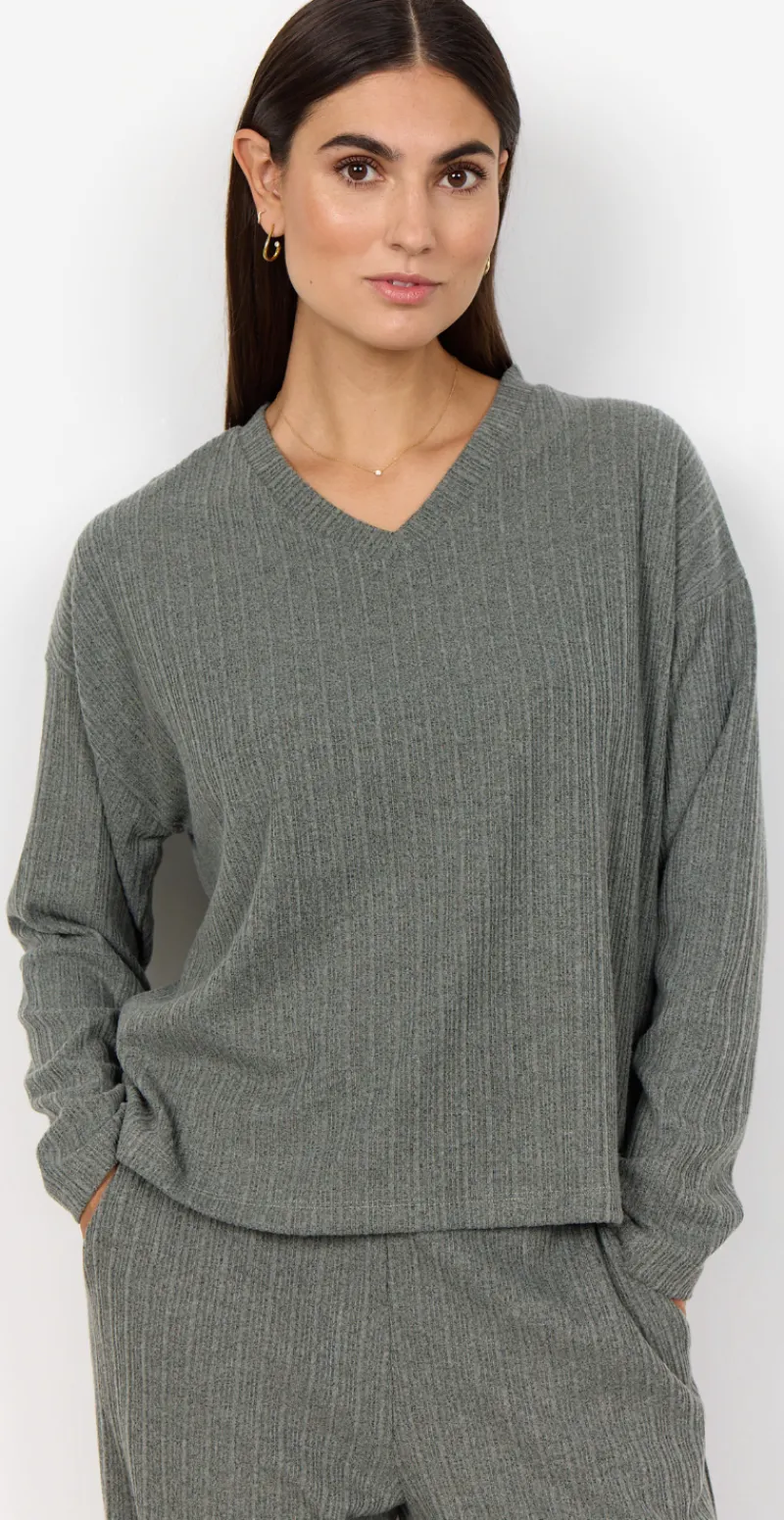 Ghita bluse med v-hals khaki