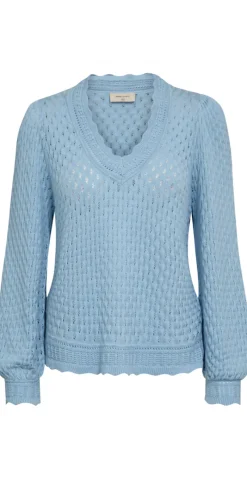 Gina pullover med hulmønster chambray blue
