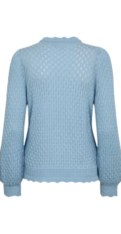Gina pullover med hulmønster chambray blue