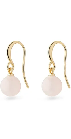 Guld øreringe med rosa glasperle