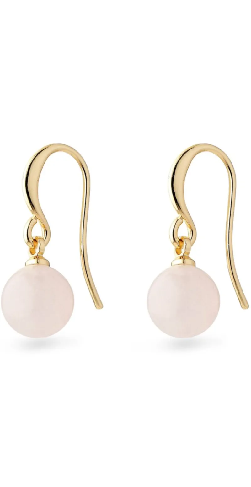 Guld øreringe med rosa glasperle