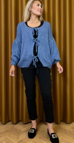 Harper strik cardigan med bindebånd denim LikeLondon