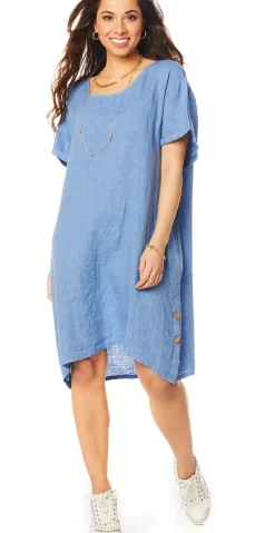 Ilse hørkjole med træknapper denim LikeLondon