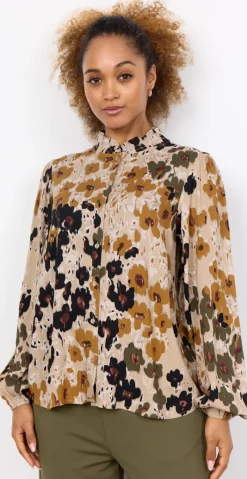 Irena bluse med blomsterprint army