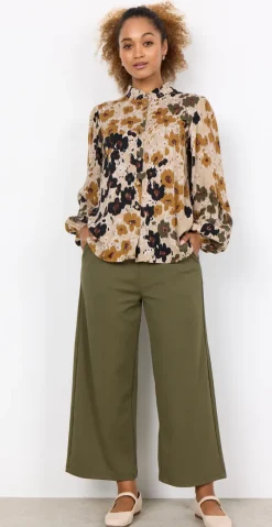 Irena bluse med blomsterprint army