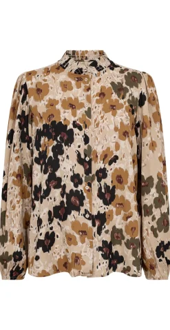 Irena bluse med blomsterprint army