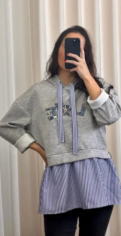 Isobel hoodie med skjorte grå LikeLondon