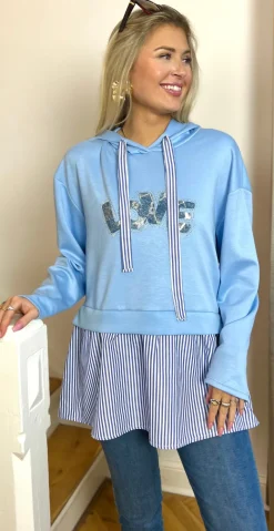 Isobel hoodie med skjorte lysblå LikeLondon
