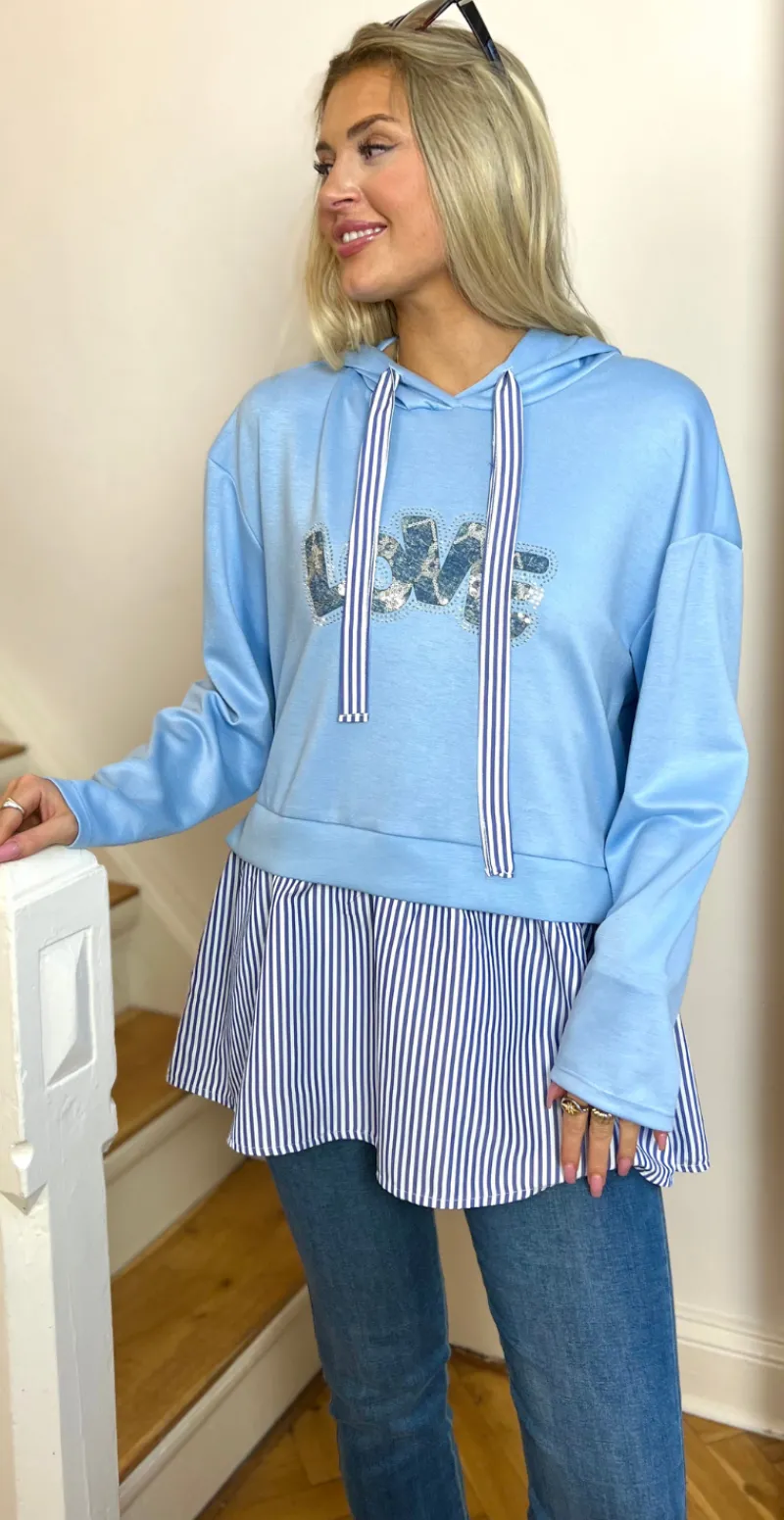 Isobel hoodie med skjorte lysblå LikeLondon