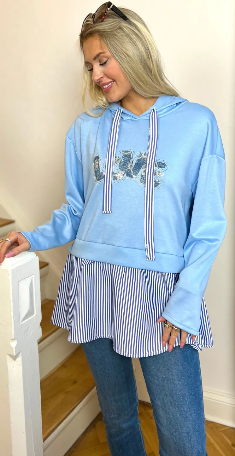 Isobel hoodie med skjorte lysblå LikeLondon