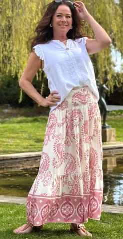 Jackie nederdel med paisley print rosa LikeLondon