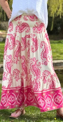 Jackie nederdel med paisley print pink LikeLondon