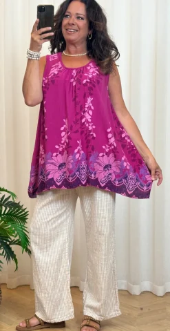 Jennie top med mønster og broderi anglaise i ryggen magenta LikeLondon