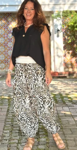 Jill bukser med elastik ved talje og fod leopard beige LikeLondon