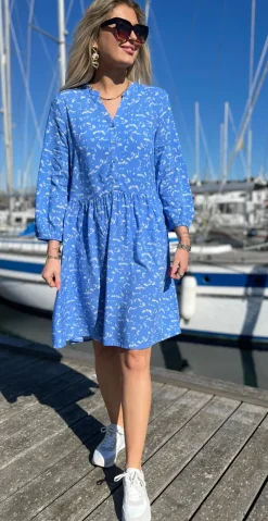 Joella kjole med knapstolpe ultramarine mix