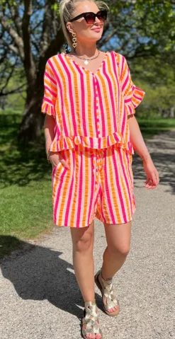 Judith shorts med striber pink/orange LikeLondon