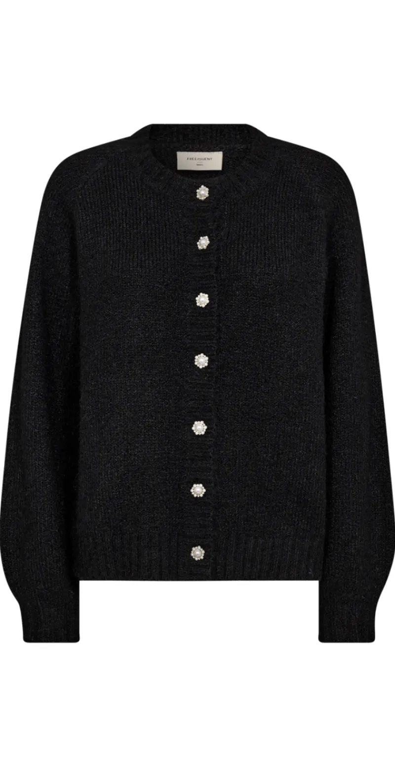 Julia strikcardigan med perleknapper sort