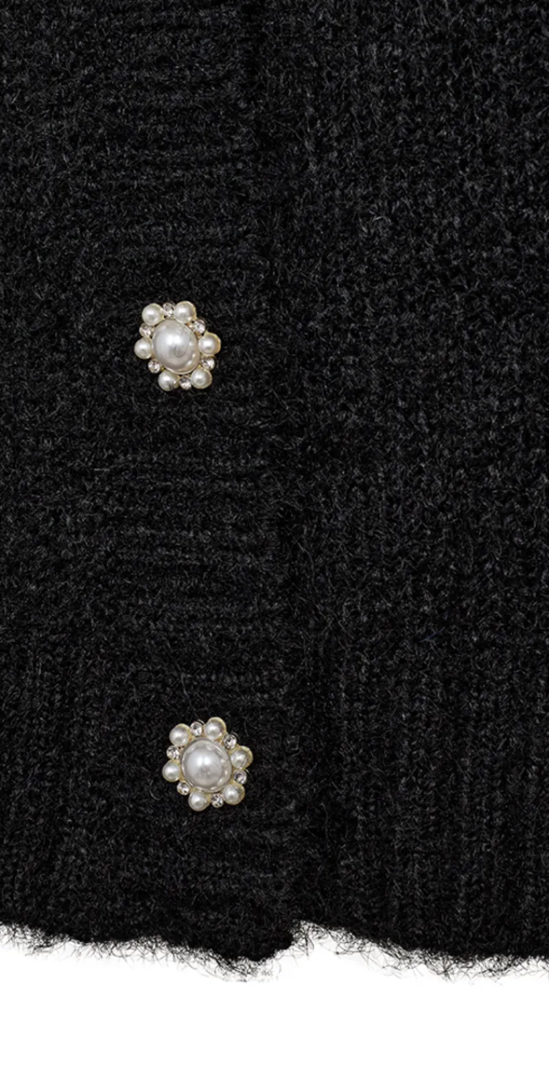 Julia strikcardigan med perleknapper sort