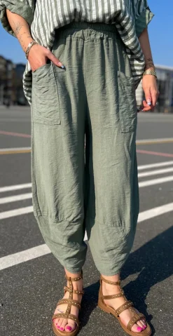 Kimmy bukser med lommer khaki LikeLondon