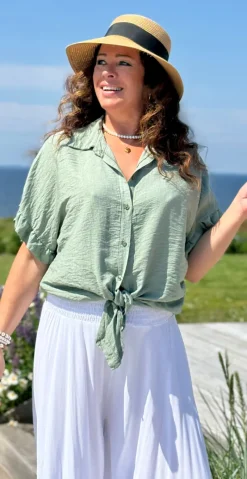 Kylie bluse med bindebånd khaki LikeLondon