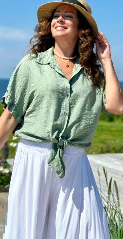 Kylie bluse med bindebånd khaki LikeLondon