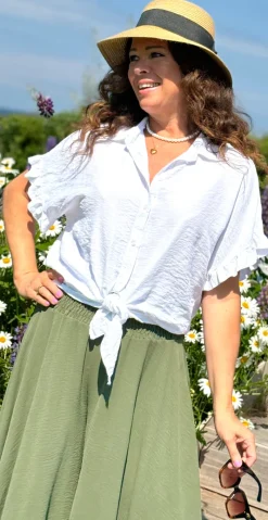 Kylie bluse med bindebånd hvid LikeLondon