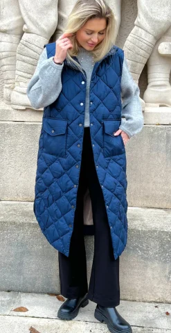 Lang quiltet vest navy blazer