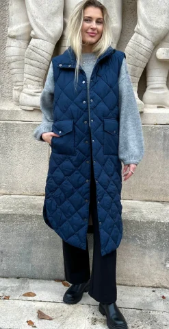 Lang quiltet vest navy blazer