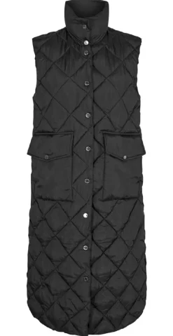 Lang quiltet vest sort