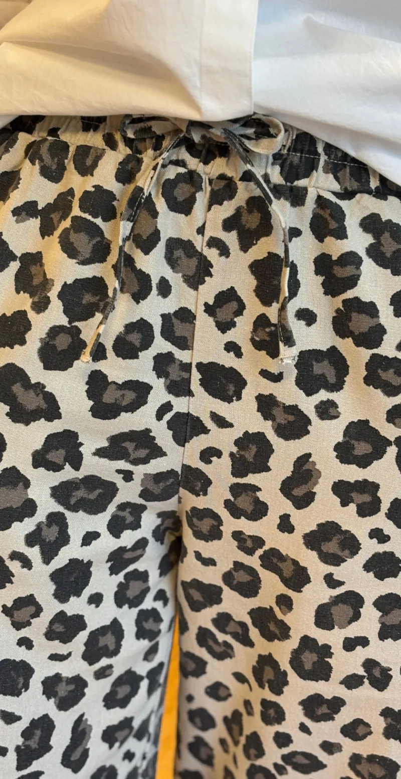 Lavisco hørbukser med leopardprint sand melange w. black