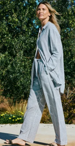 Lavisco hørbukser med lommer og bindebånd offwhite w. navy