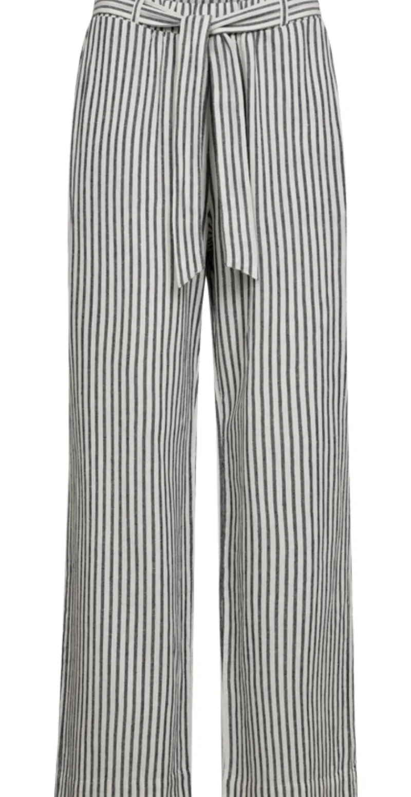 Lavisco hørbukser med lommer og bindebånd offwhite w. navy